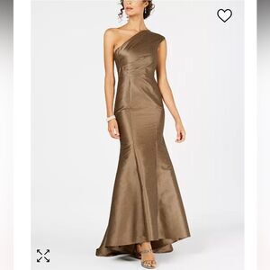 Adrianna Papell Bronze One-Shoulder Maxi Dress